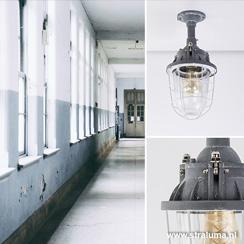 Industrie Kooi- plafondlamp betonlook De mooiste bully of bullseye lampen bij Straluma