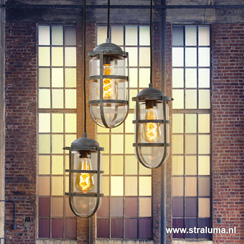 Betonlook hanglamp met drie lampen rond De mooiste bully of bullseye lampen bij Straluma