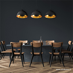 In de spotlight; de mooiste zwart/gouden lampen Chique hanglamp 3-lichts zwart met goud