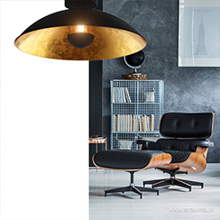 In de spotlight; de mooiste zwart/gouden lampen Grote zwarte plafondlamp met goud