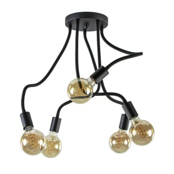08451908 5Lichts plafondlamp mat zwart met flexibele armen.jpg