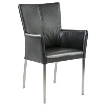 23100017 Moderne armstoel zwart leder met RVS poten.jpg