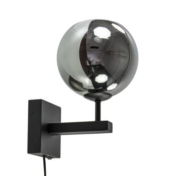 08452022 Mat zwarte wandlamp met smoke glazen bol 20cm.jpg
