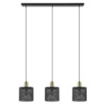 Stoere 3-lichts hanglamp mat zwart met goud