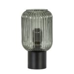 Chique tafellamp zwart met smal smoke glas