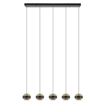 08452090 5Lichts LED eettafelhanglamp zwart met chamapgne glas.jpg