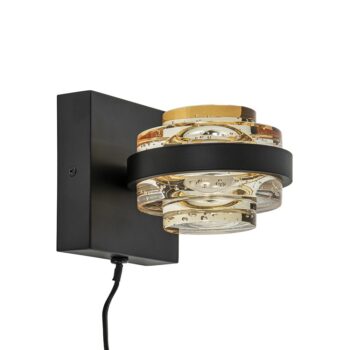 08452093 Strak klassieke LED wandlamp zwart met champagne glas.jpg