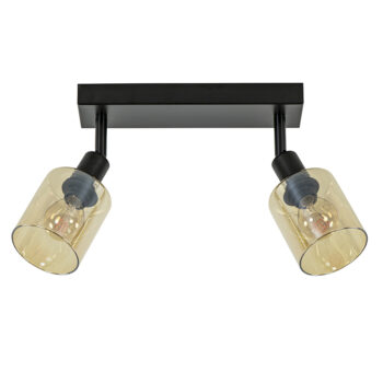 02810003 2 Lichts plafondlamp mat zwart met amber glas.jpg