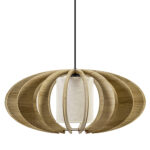 Hanglamp 64cm houten lamellen+linnen kap