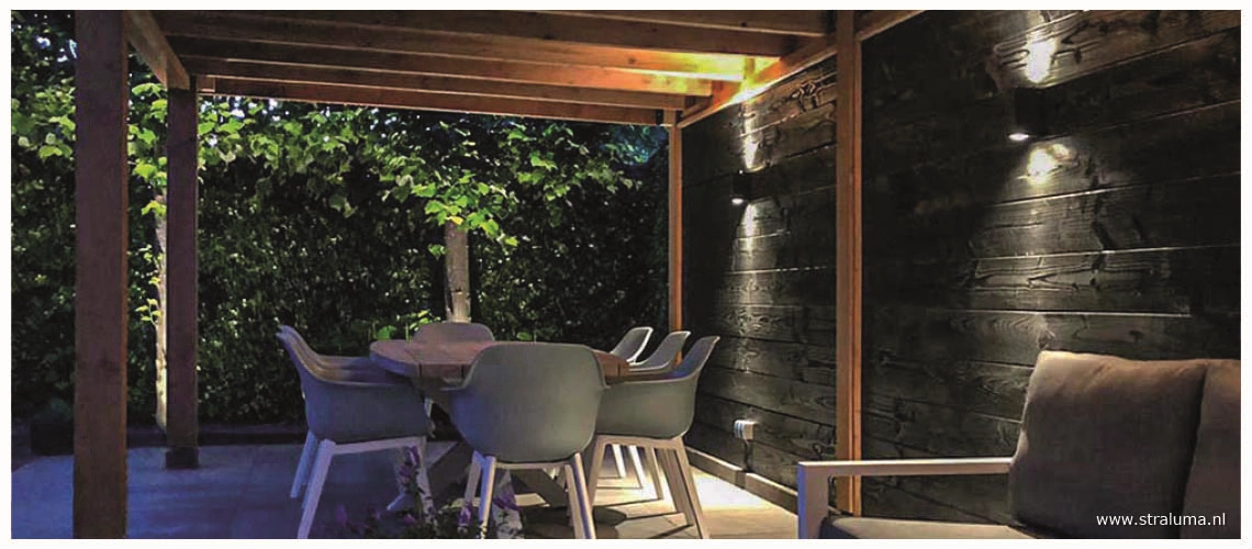 Hanglampen voor onder een overkapping_wand