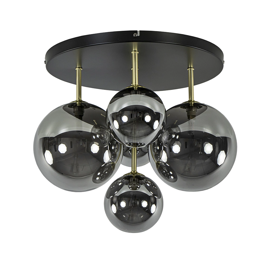 02810020 Ronde stijlvolle plafondlamp 5 lichts zwart met smoke glas 1 1.webp