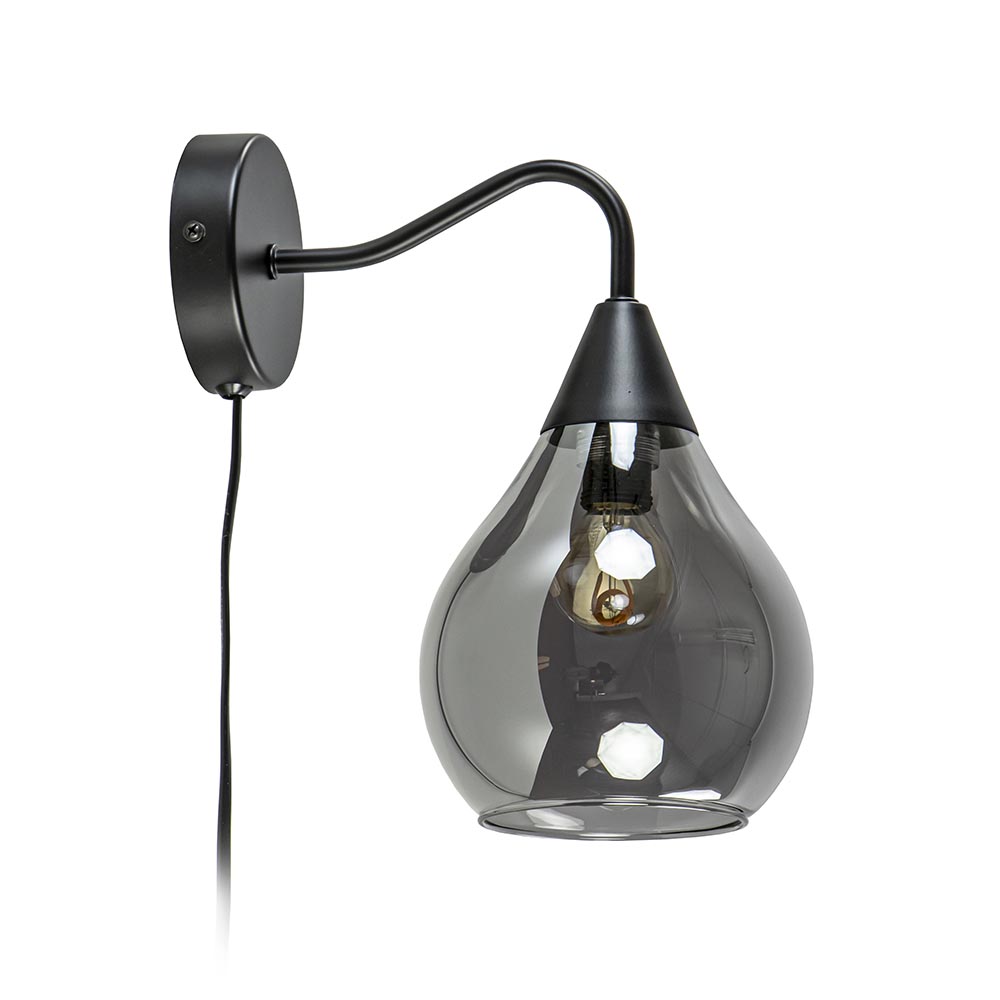 08451962 Moderne wandlamp zwart met smoke glazen kap.jpg