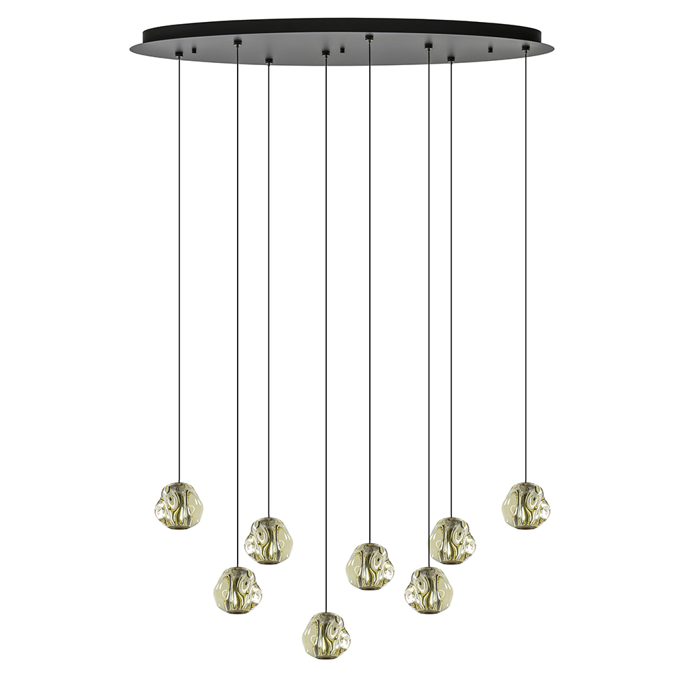 08452234 Ovale LED hanglamp amber glas met zwart en goud.jpg