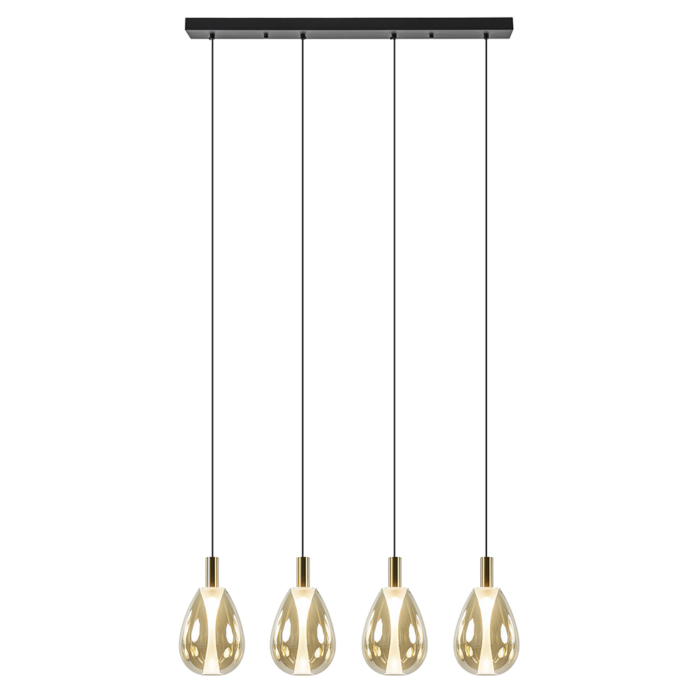23400015 4 Lichts eetkamerhanglamp amber glas met zwart en brons.jpg