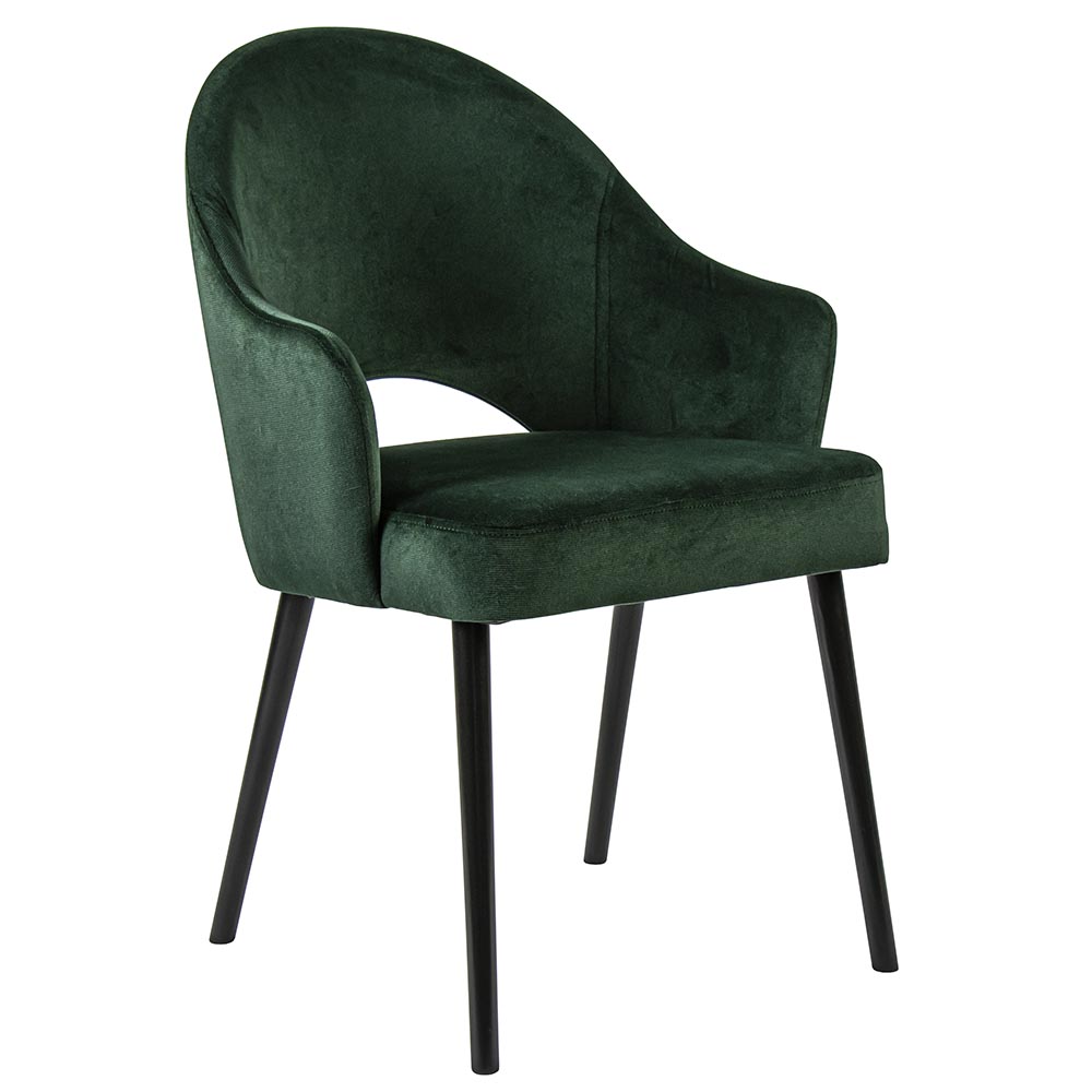 01820017 Stoffen eetkamerstoel velours groen met zwarte houten poot.jpg