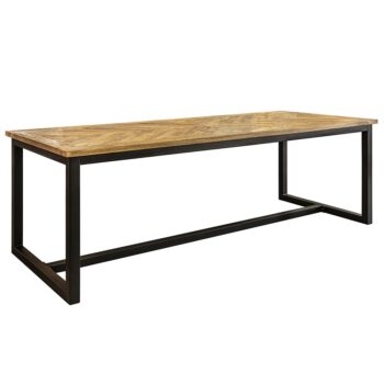 02730061 Stoere eettafel mangohout met visgraat en zwarte poot.jpg
