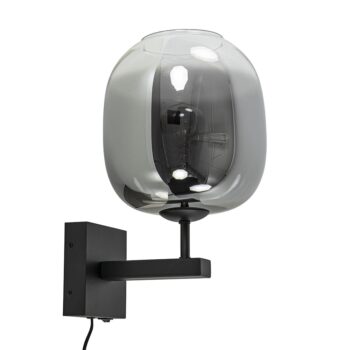 08452118 Trendy wandlamp zwart met smoke glazen kap en snoer.jpg