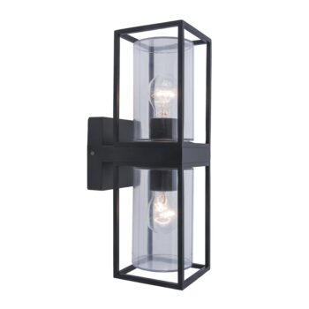 10080101 2Lichts buitenlamp wand zwart met helder glas.jpg