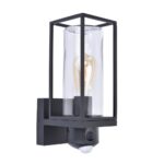 Zwarte buitenlamp rechthoek met glas en camera