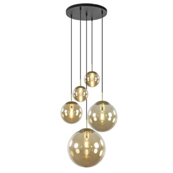19771715 Luxe 5lichts videlamp messing met amber glazen bollen.jpg