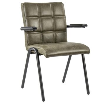 23100013 Lederen armstoel olijf groen met zwart metalen pootjes.jpg