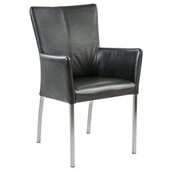 23100017 Moderne armstoel zwart leder met RVS poten.jpg