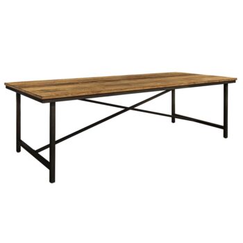23100031 Rechthoekige eettafel oud teak hout met zwart metalen poot.jpg