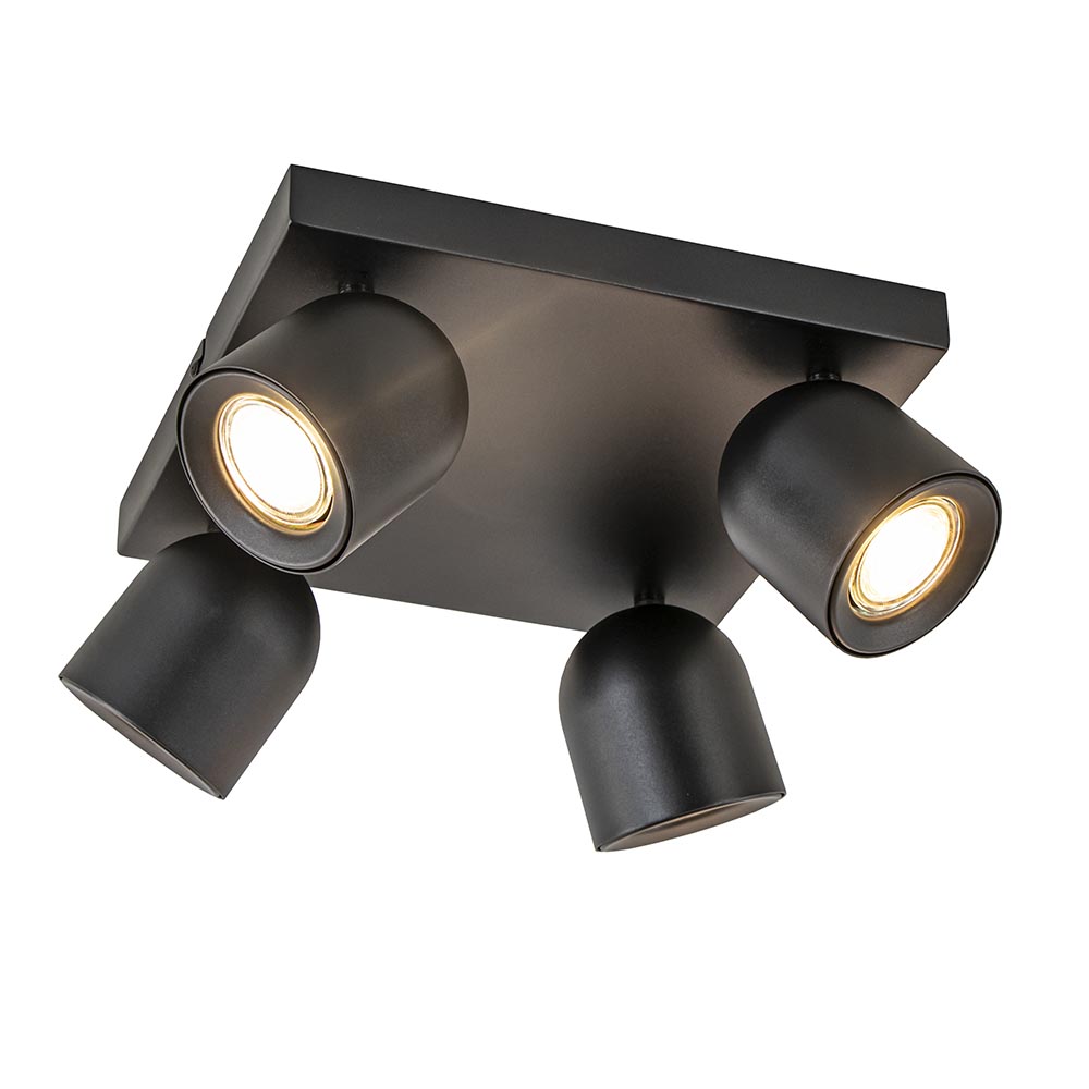 Zwarte dimbare opbouwspot met vier verstelbare LED spotjes