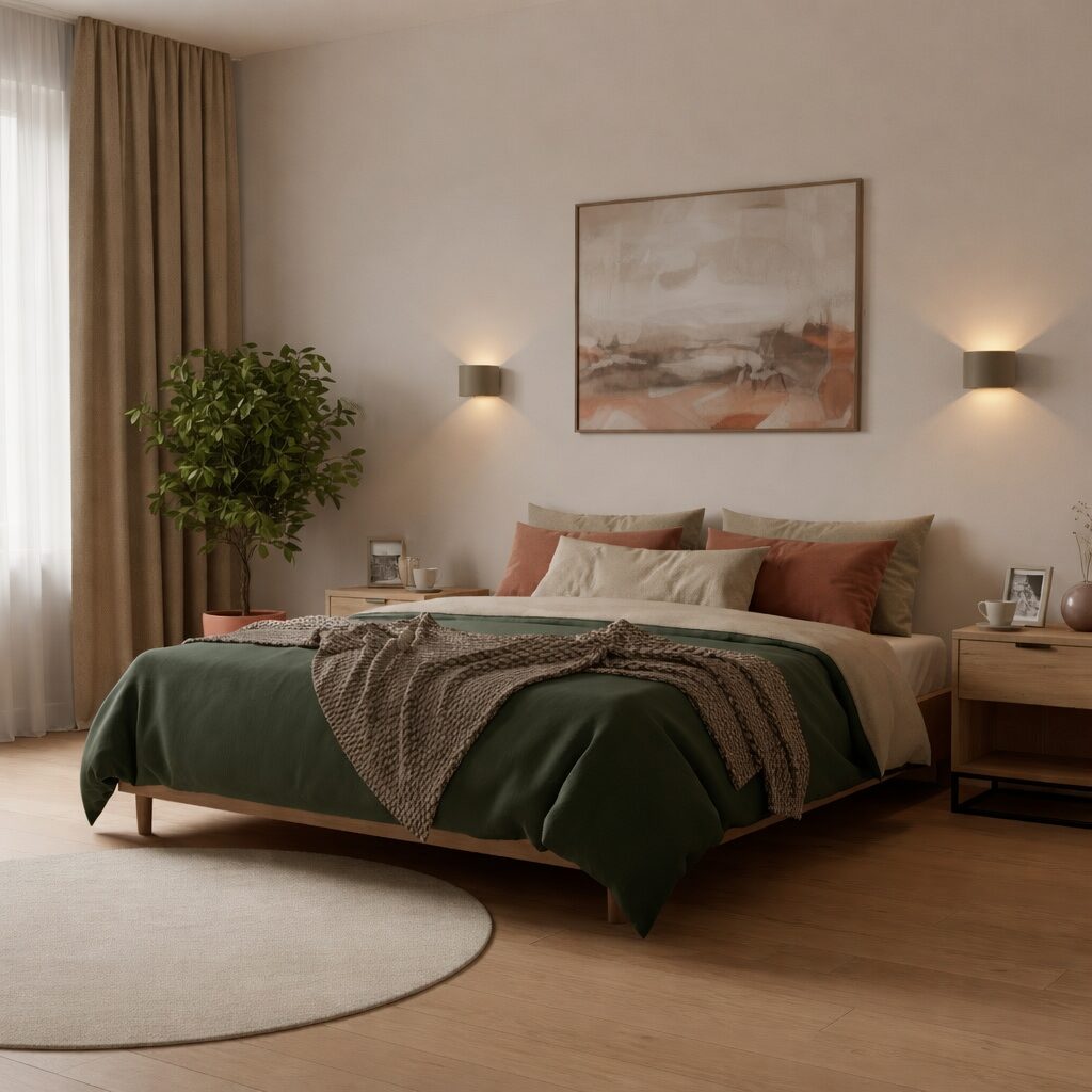 Moderne wandlampen in slaapkamer naast bed met warm indirect licht