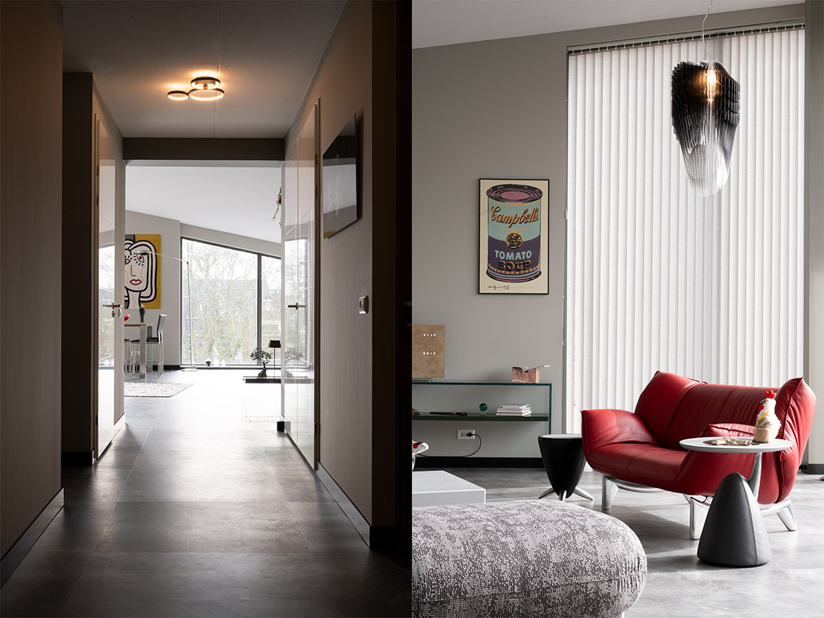 Modern penthouse interieur met maatwerk lichtplan van Straluma met plafondlamp en design hanglamp